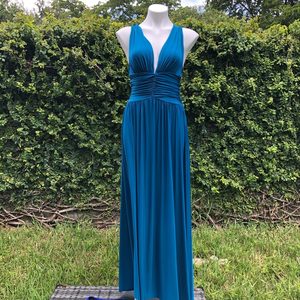 Open back long teal dress